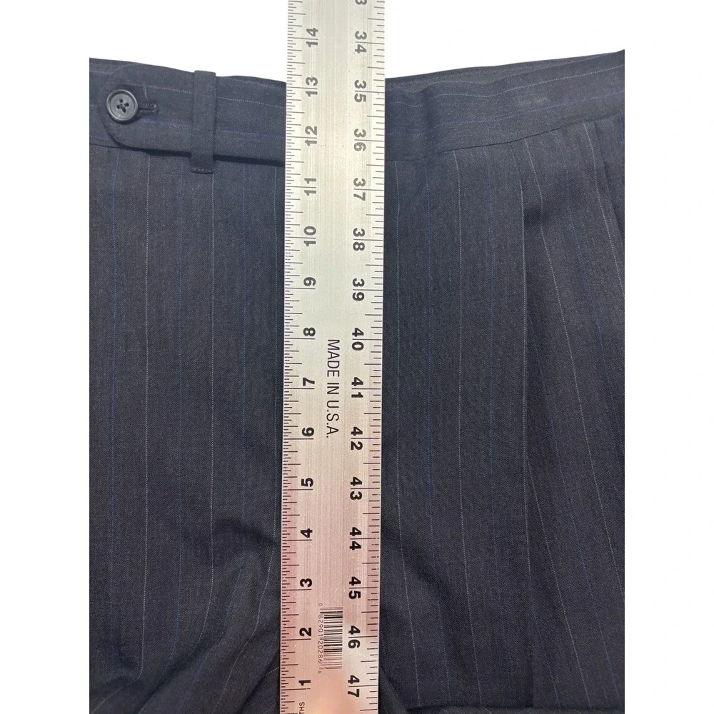 vtg 90s Tom James 46L 37x33 Charcoal Pinstripe 2pc Pant Suit Wool USA Pleated
